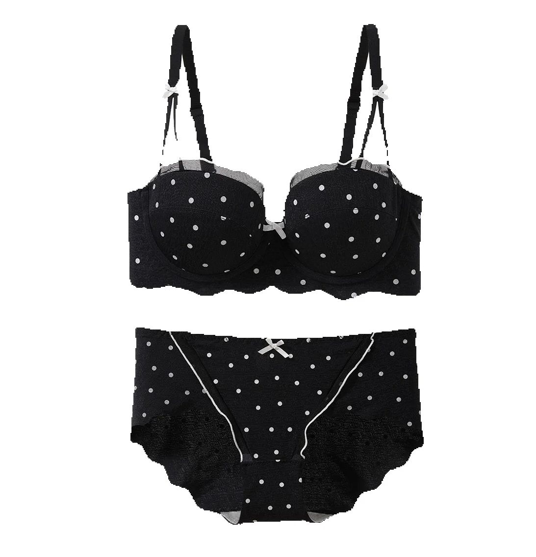 Cotton Bra Everyday - Dantelli Puantiyeli Sütyen İki Parçalı Takım,